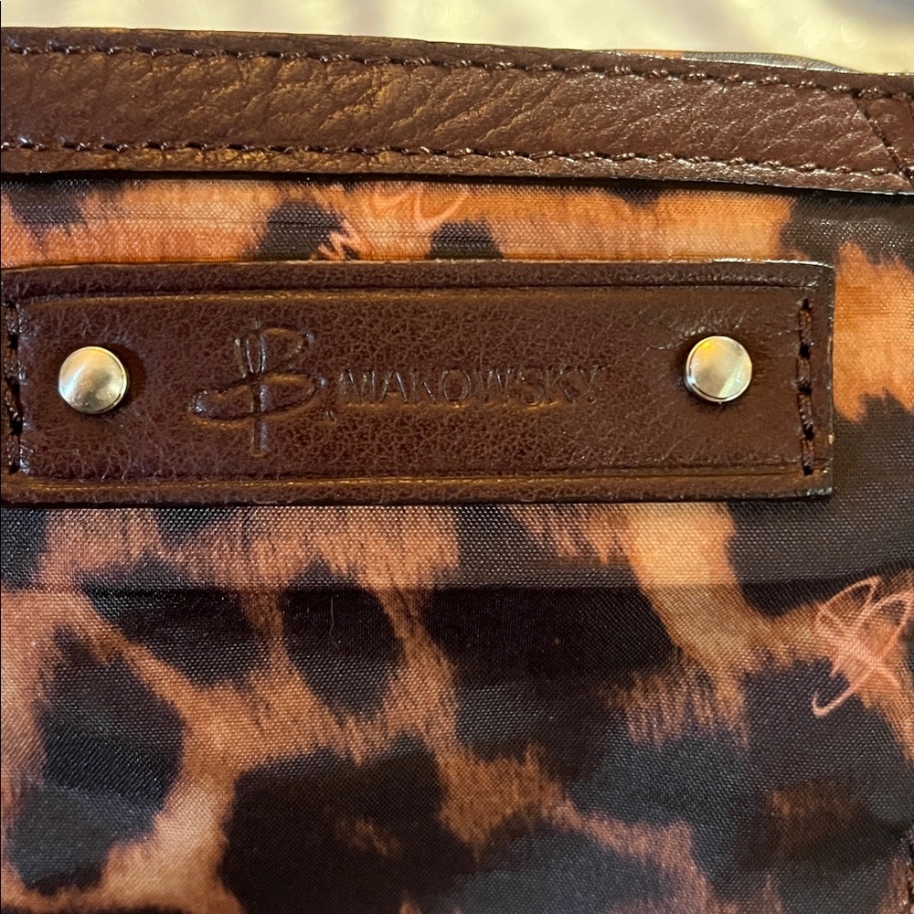 B. Makowsky Dark Brown Slouchy Brown Leather HoBo Shoulder Bag Metallic Details - Picture 12 of 17
